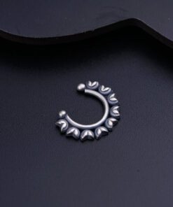 silver nosepin septum ring leaves clip on 2