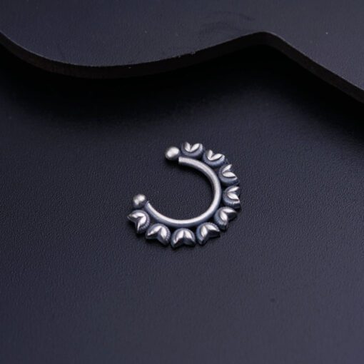 silver nosepin septum ring leaves clip on 2