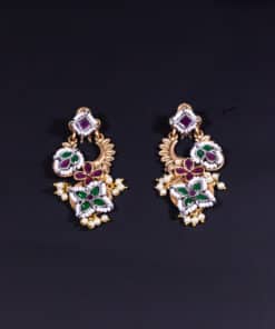 Antara Gold plated traditional Earrings Stone cut with pearls